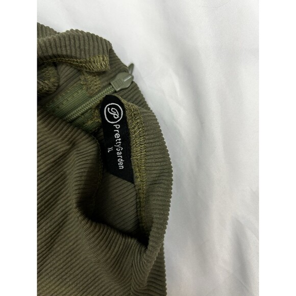 Pretty Garden Womens Olive Green Stretch Ribbed Mock Neck Jumpsuit Wide Leg XL - Picture 8 of 12